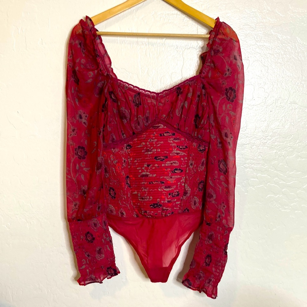Elegant Red Floral Women's Top